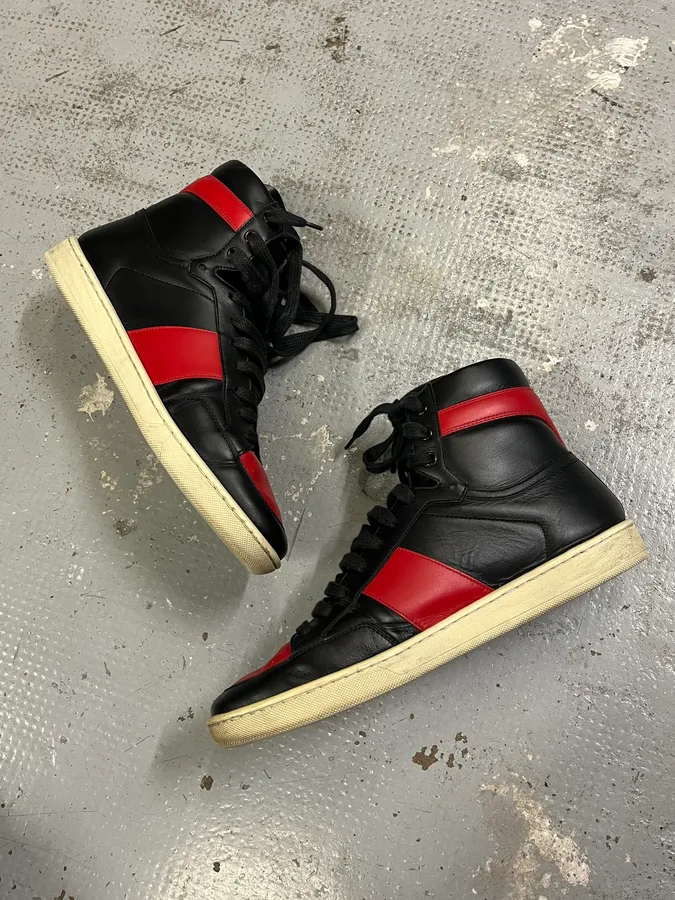 Saint Laurent Paris Black & Red High Leather Sneakers by Hedi Slimane - Image 9