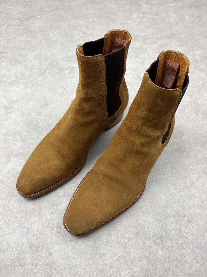 Saint Laurent Paris Wyatt Suede Beige Leather Boots - Image 3