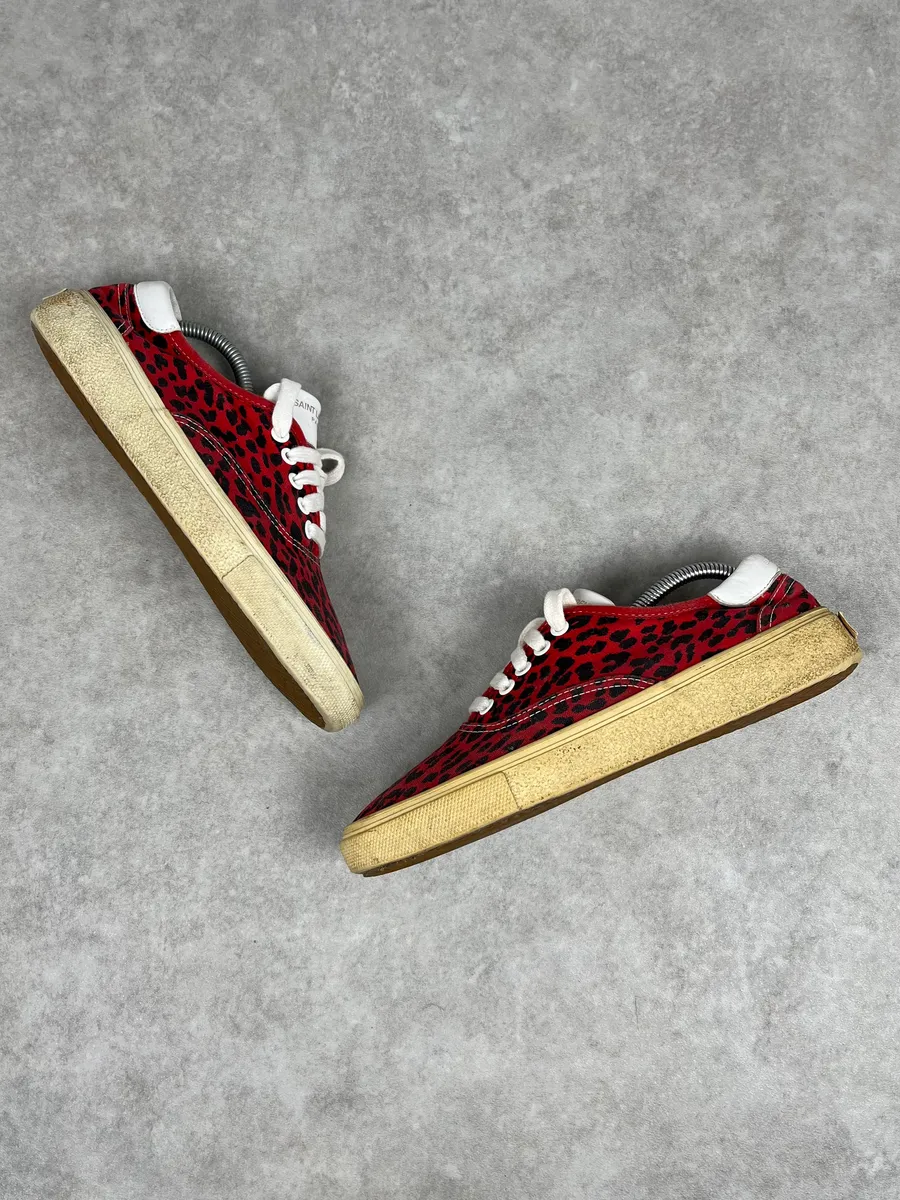 Saint Laurent Red & Black Leopard LA Sneakers - Image 3