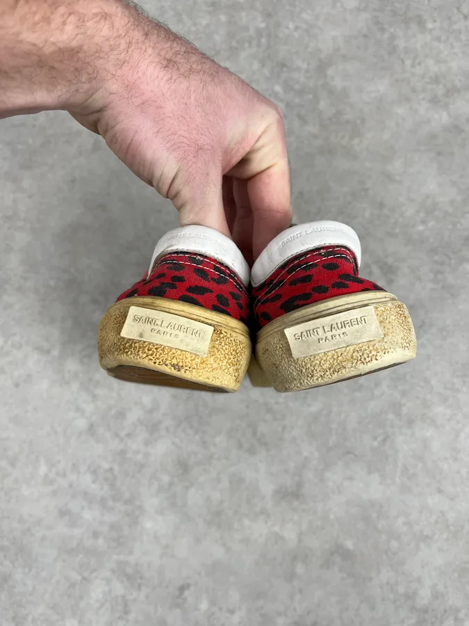 Saint Laurent Red & Black Leopard LA Sneakers - Image 6