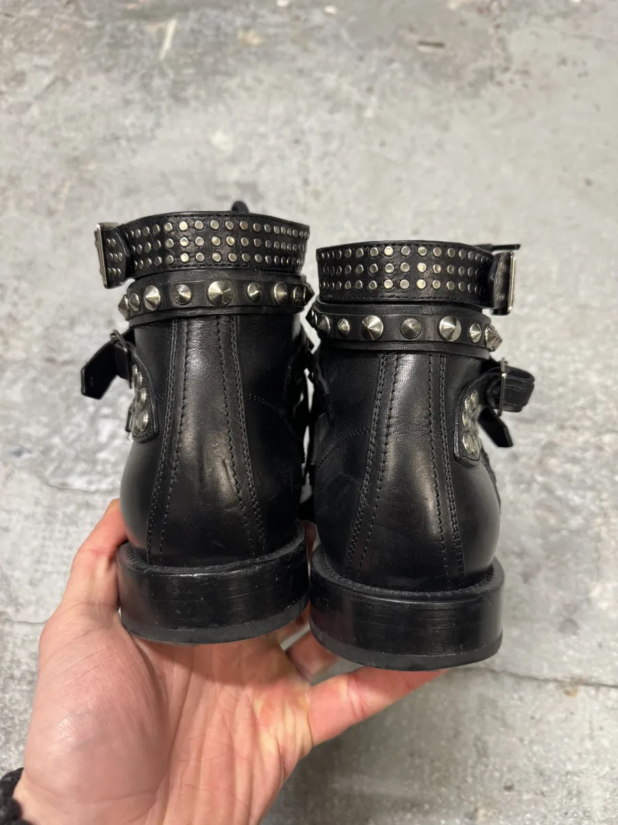 Saint Laurent Signature Rangers Studded Black Leather Boots - Image 4