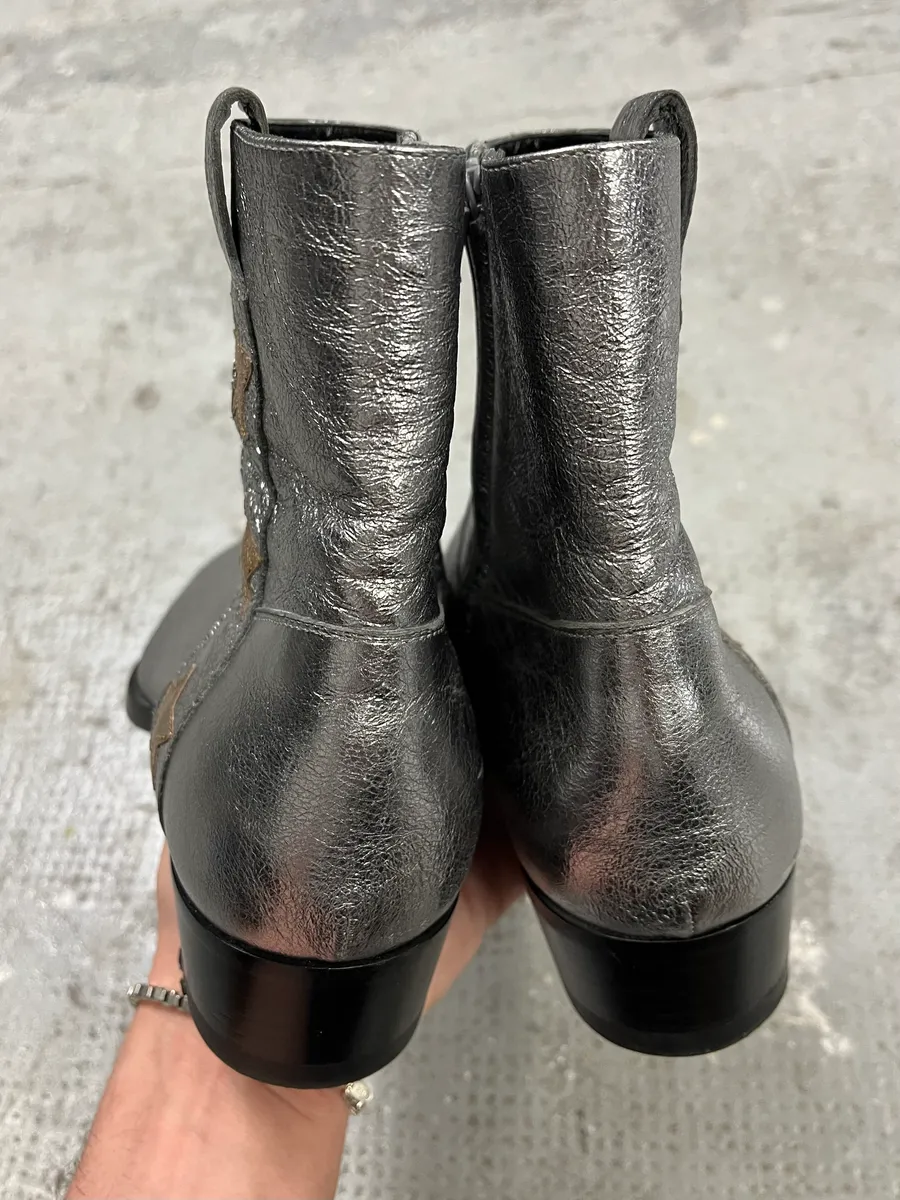 Saint Laurent Silver Metallic Star Boots - Image 5