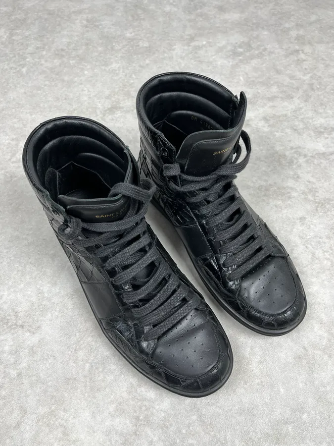 Saint Laurent SL Black Crocodile Effect Leather High Sneakers - Image 5
