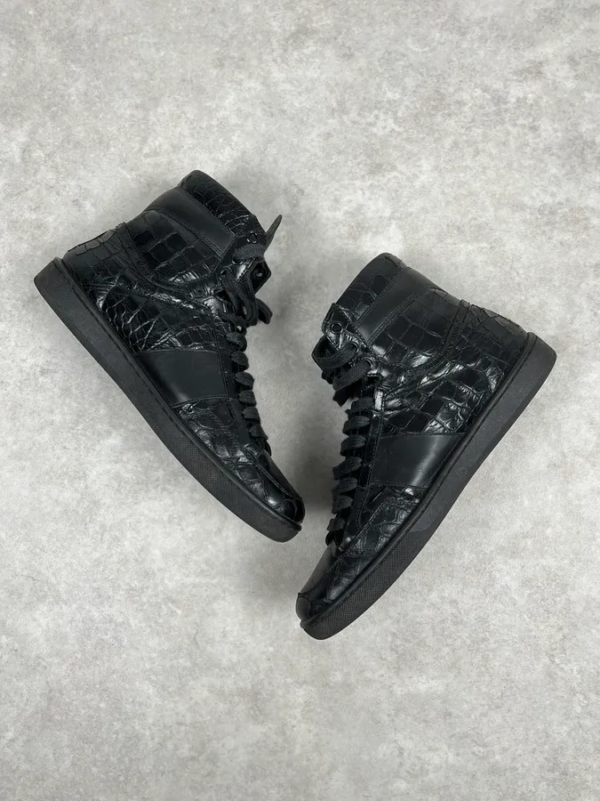 Saint Laurent SL Black Crocodile Effect Leather High Sneakers - Image 6
