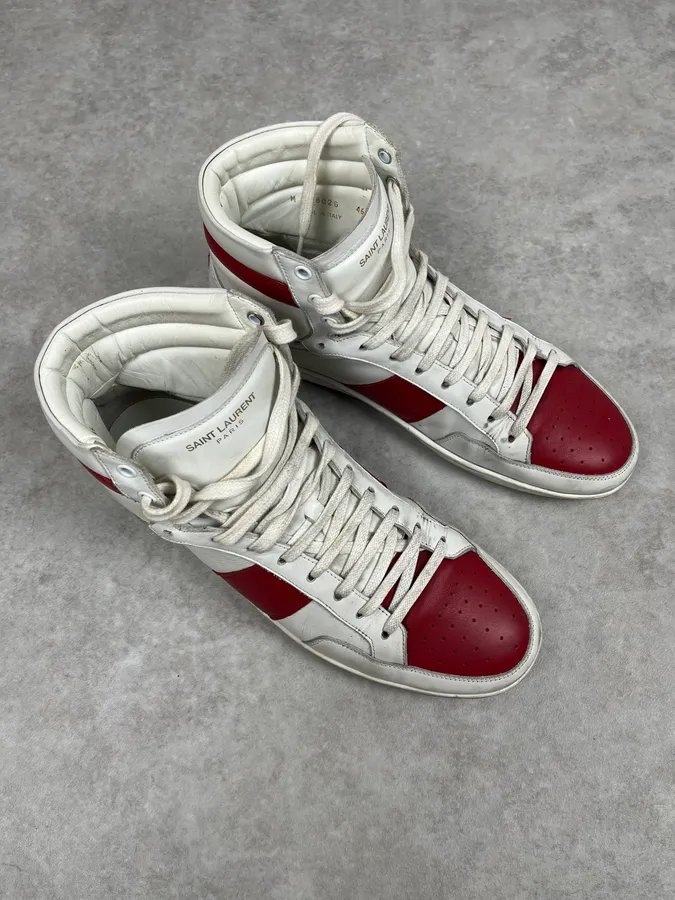 Saint Laurent SL White & Red High Top Leather Sneakers - Image 6