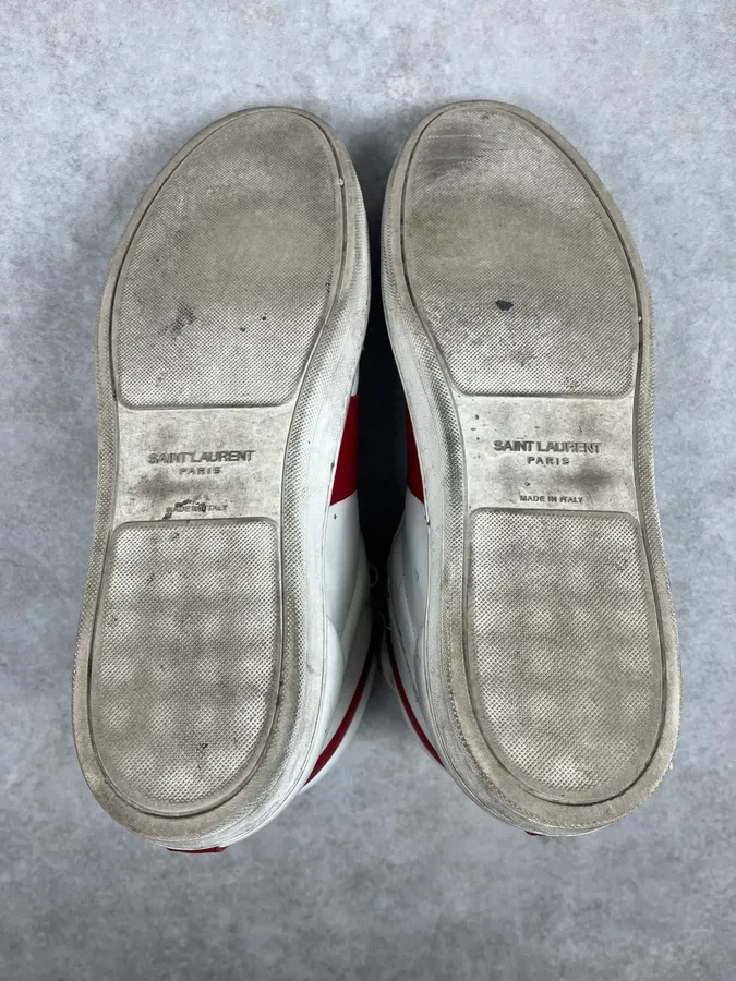 Saint Laurent SL White & Red High Top Leather Sneakers - Image 9