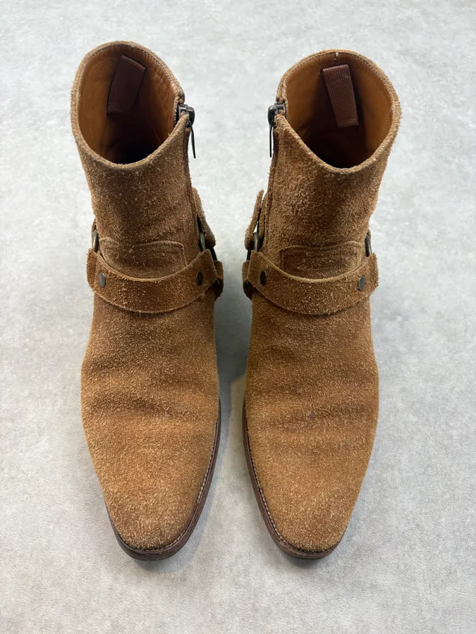 Saint Laurent Tan Camel Suede Wyatt Harness Boots - Image 2
