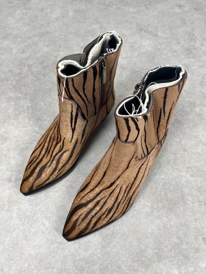Saint Laurent Taupe Suede Tiger Stripe Boots - Image 3