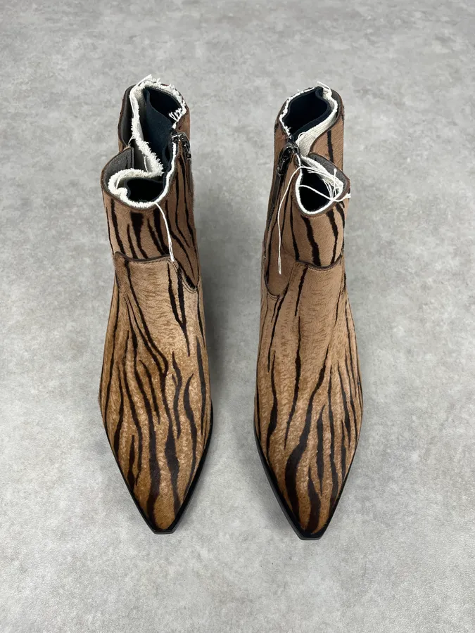Saint Laurent Taupe Suede Tiger Stripe Boots - Image 5