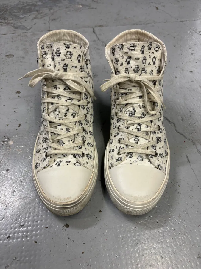 Saint Laurent White Canvas High-Top Sneakers - Image 2