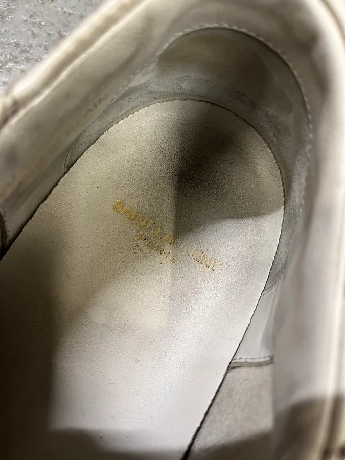 Saint Laurent White & Gold Stars Leather Sneakers - Image 8