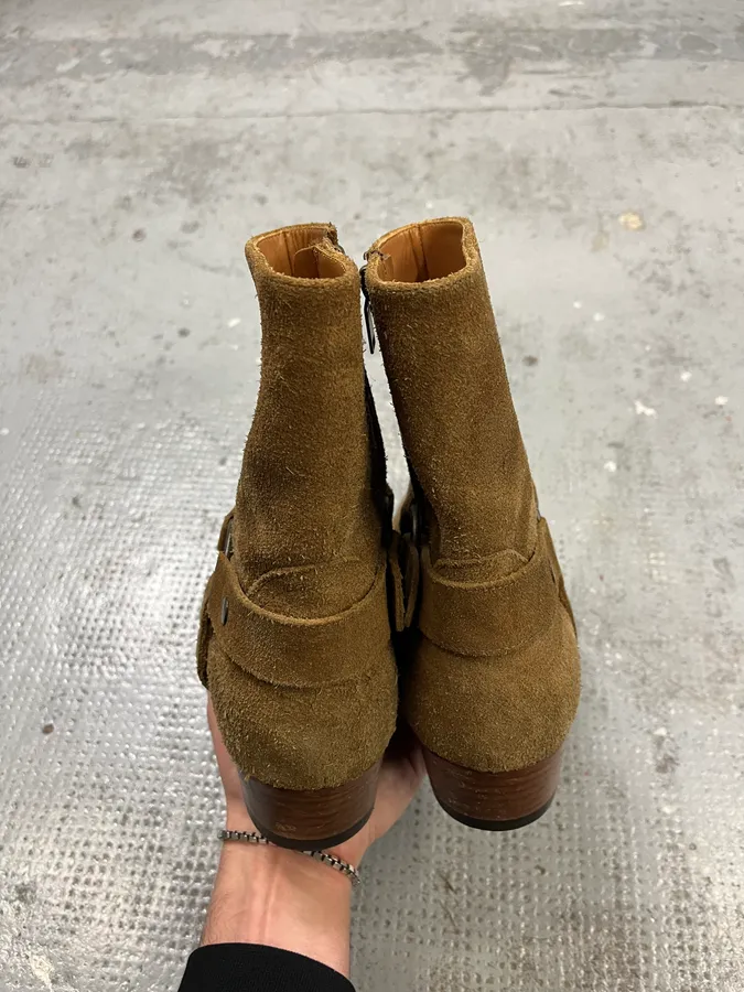 Saint Laurent Wyatt Brown Suede Leather Buckle Boots - Image 5