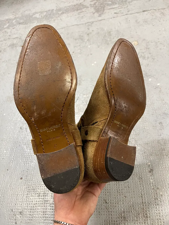 Saint Laurent Wyatt Brown Suede Leather Buckle Boots - Image 6