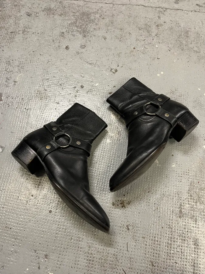 Saint Laurent Wyatt Buckle Black Leather Boots - Image 2