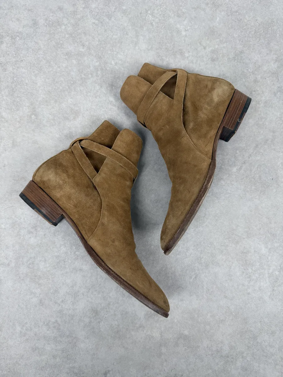 Saint Laurent Wyatt Jodhpur Beige Suede Leather Boots - Image 2