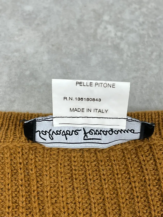 Salvatore Ferragamo Camel Cashmere Python Leather Cardigan - Image 10