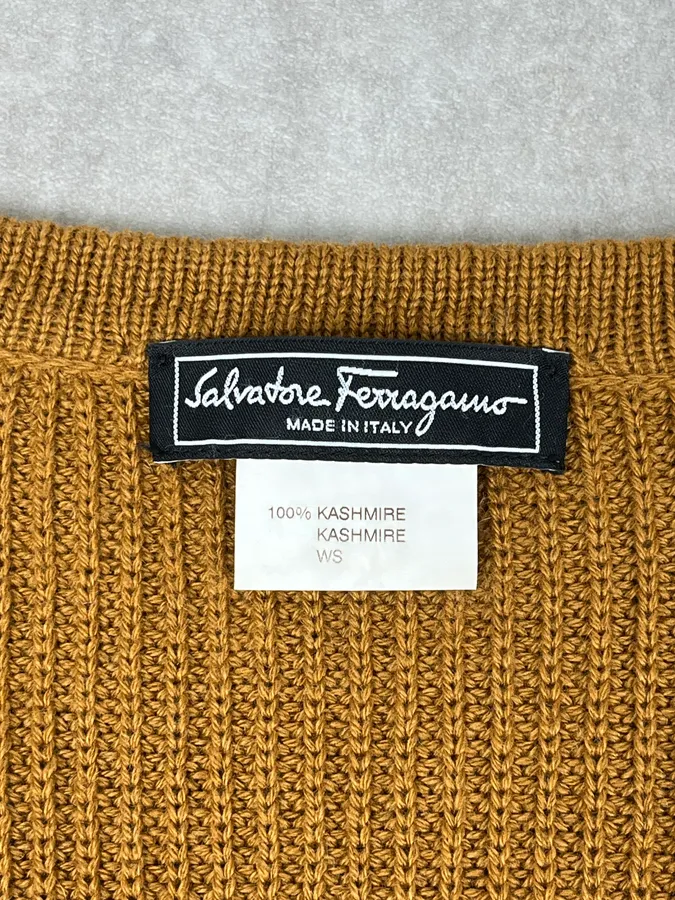 Salvatore Ferragamo Camel Cashmere Python Leather Cardigan - Image 9
