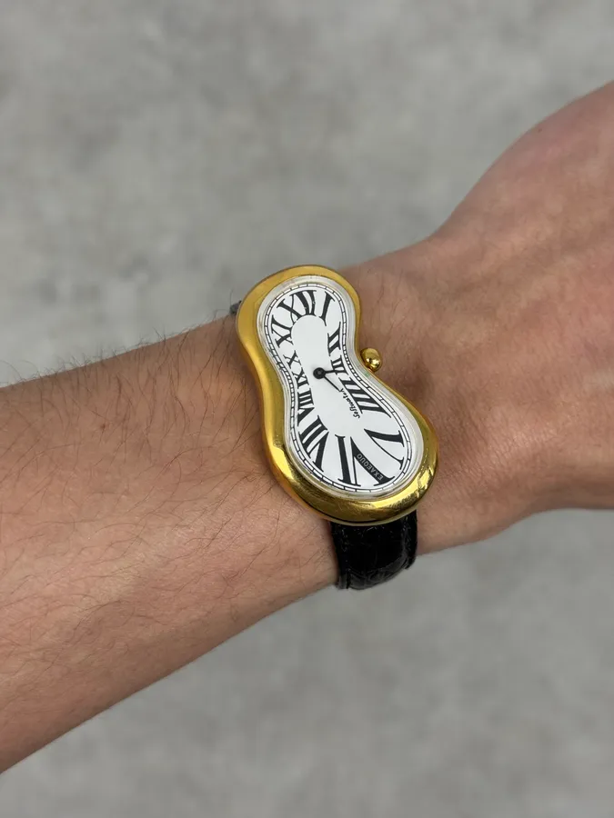 Softwatch Salvatore Dali Black Leather Melting Gold Dial Watch - Image 2