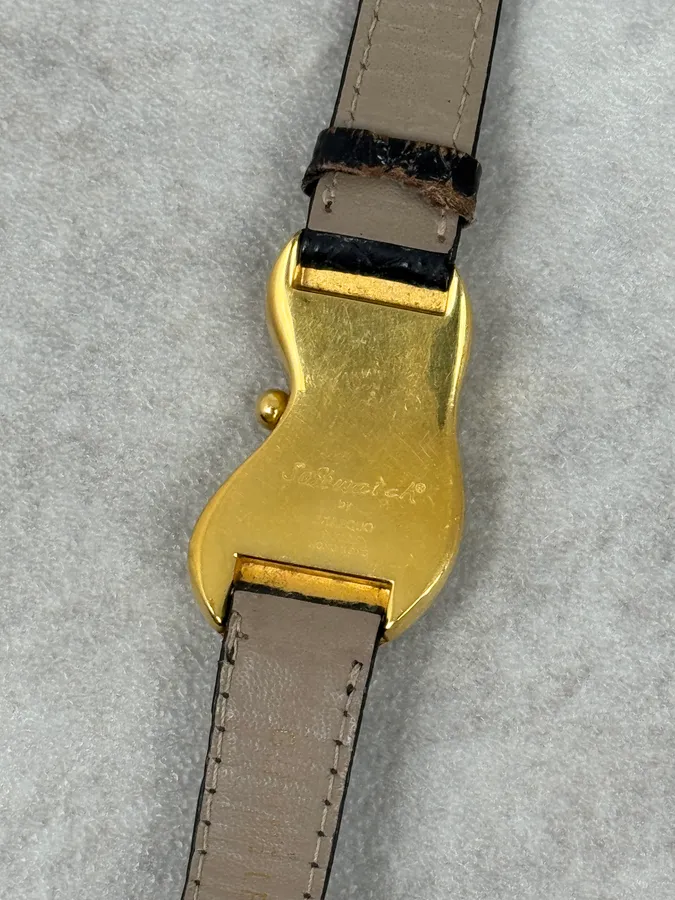 Softwatch Salvatore Dali Black Leather Melting Gold Dial Watch - Image 8