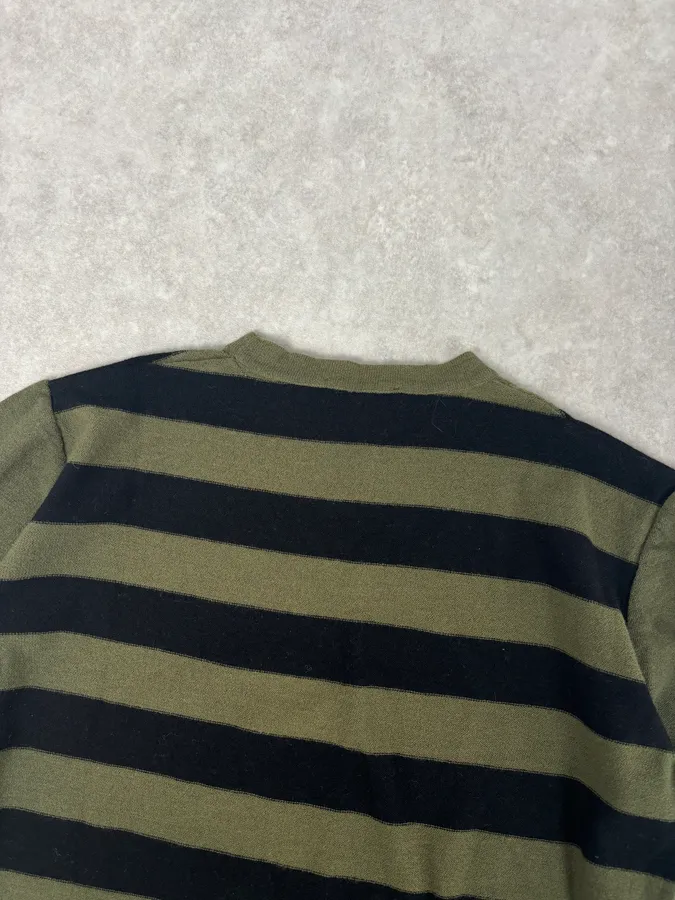 Sonia Rykiel Khaki & Black Merino Wool Striped Crewneck Sweater - Image 6