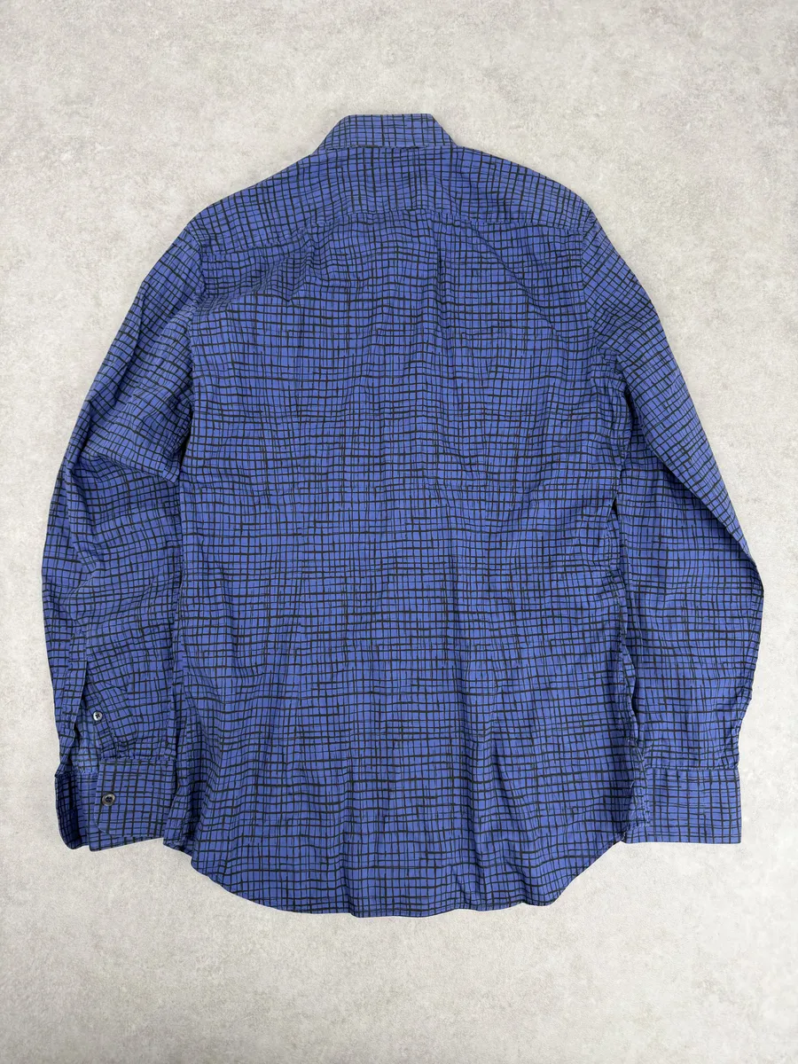 SS02018 Prada Blue & Black Checkered Abstract Shirt - Image 5
