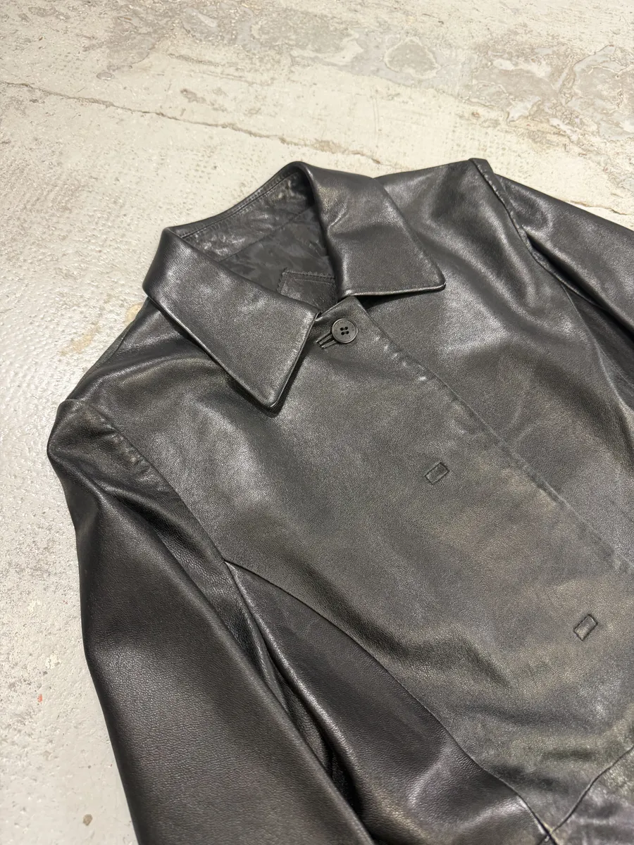SS1998 Balenciaga Black Leather Trench Coat - Image 7