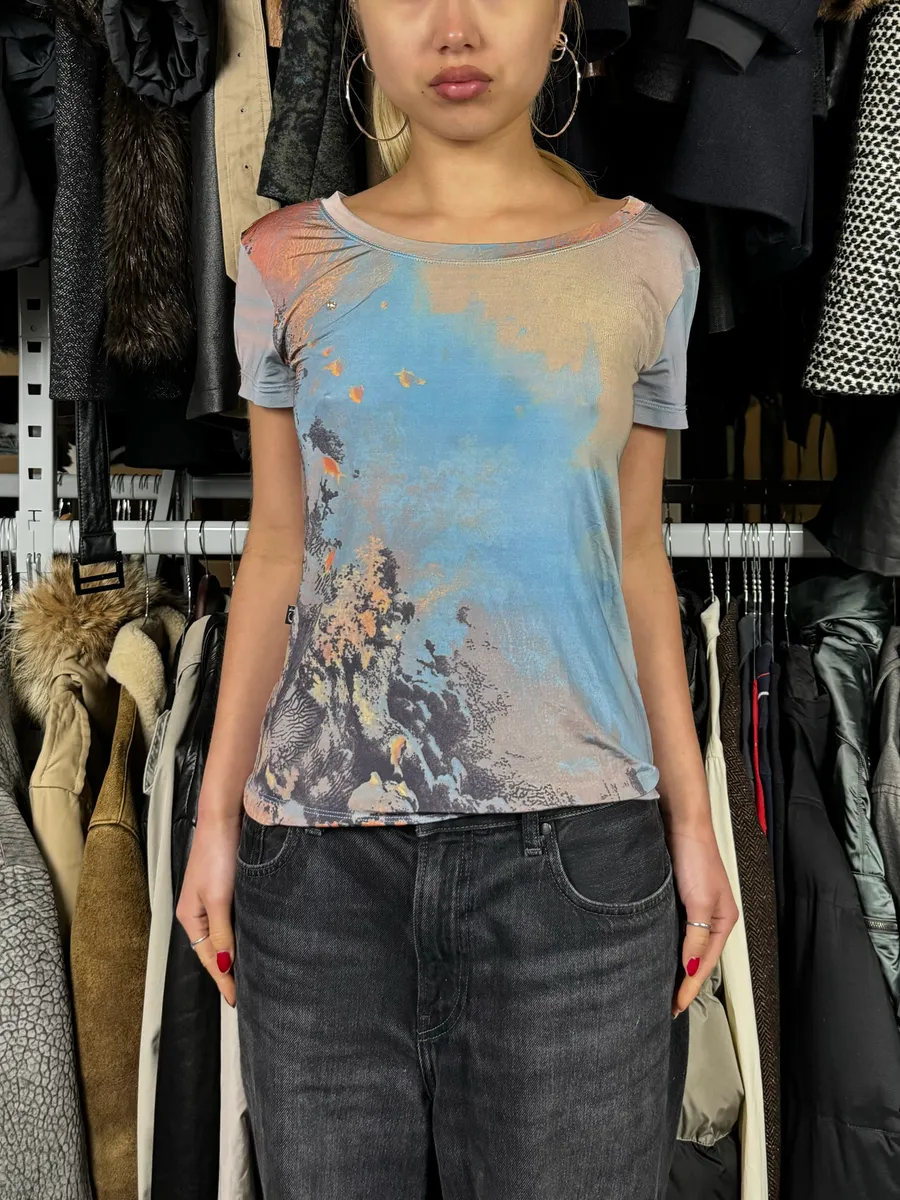 SS1998 Cavalli Ocean Dream Orange Blue T-Shirt - Image 2