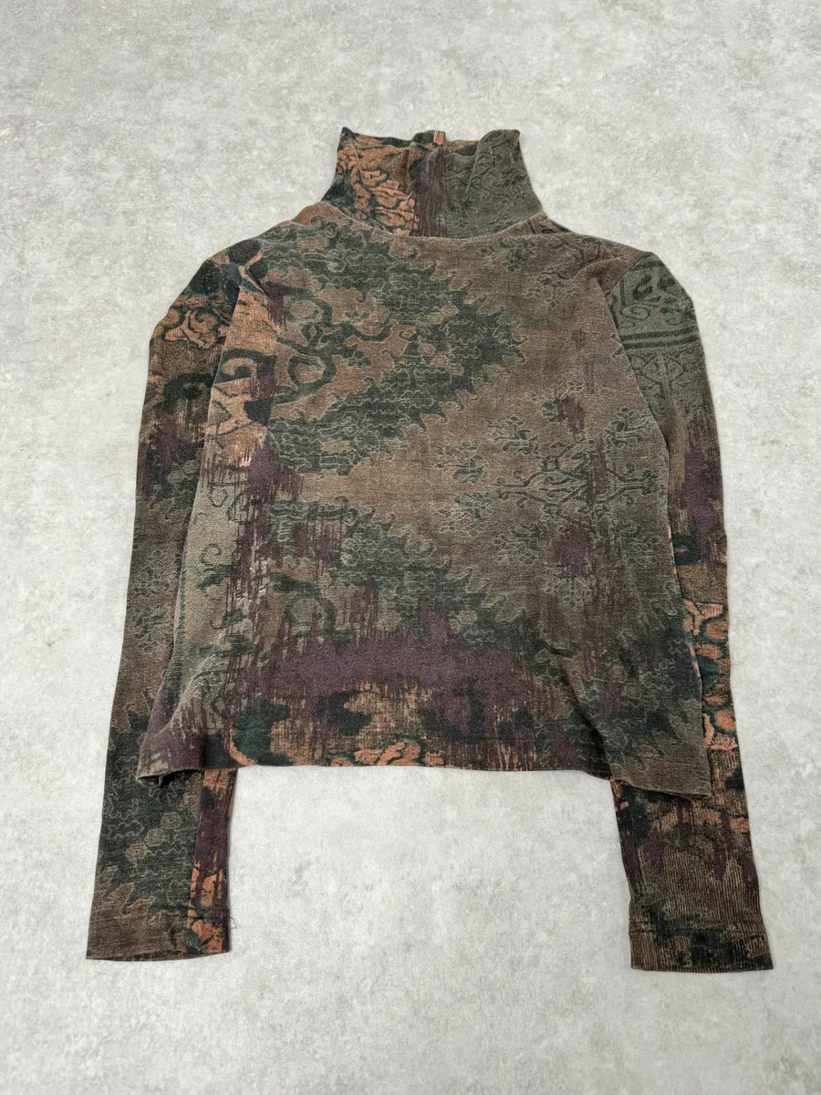 SS1998 Dries Van Noten Brown Abstract Turtleneck Longsleeves - Image 3