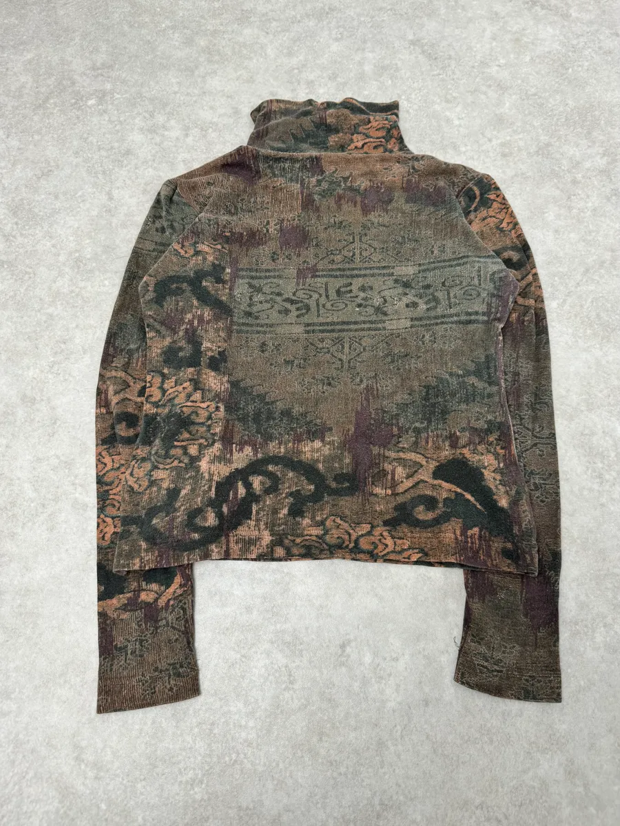 SS1998 Dries Van Noten Brown Abstract Turtleneck Longsleeves - Image 7