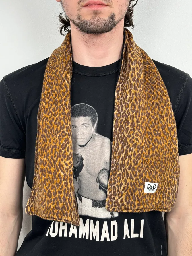 SS1999 Dolce & Gabbana Brown Wool Leopard Scarf - Image 2