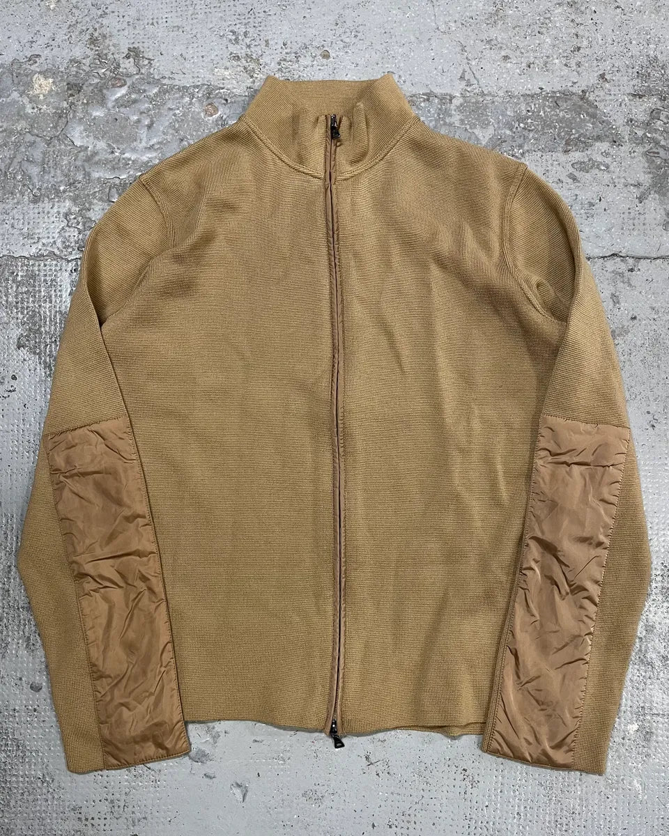 SS1999 Prada Beige Wool Elbow Patch Zip-Up Sweater