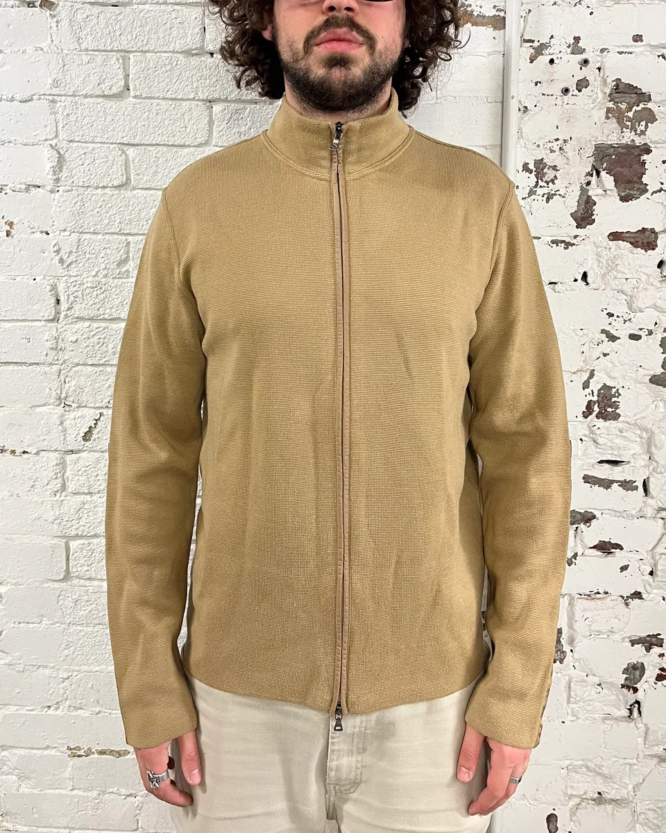 SS1999 Prada Beige Wool Elbow Patch Zip-Up Sweater - Image 2