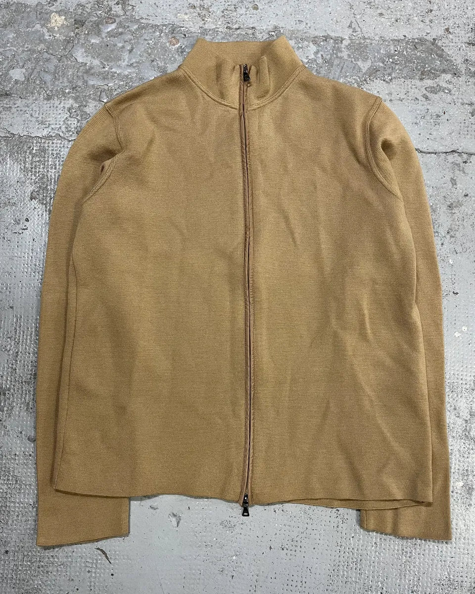 SS1999 Prada Beige Wool Elbow Patch Zip-Up Sweater - Image 4