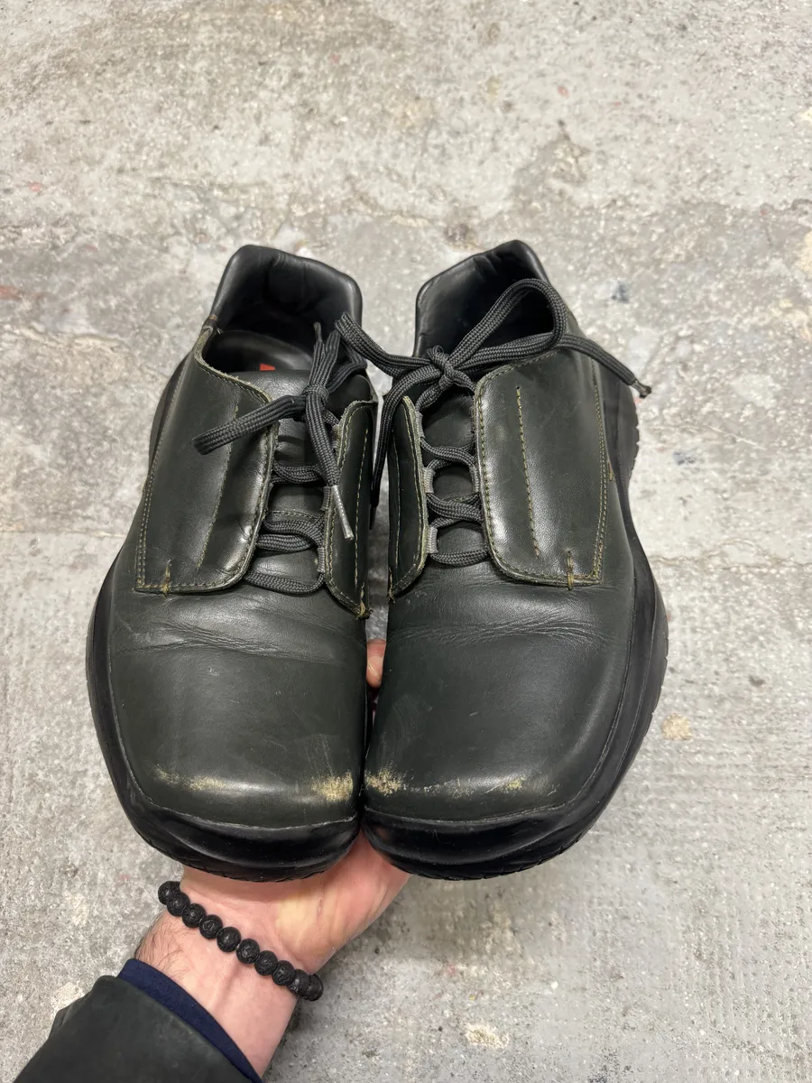SS1999 Prada Faded Forest Green Leather Vibram Shoes - Image 2