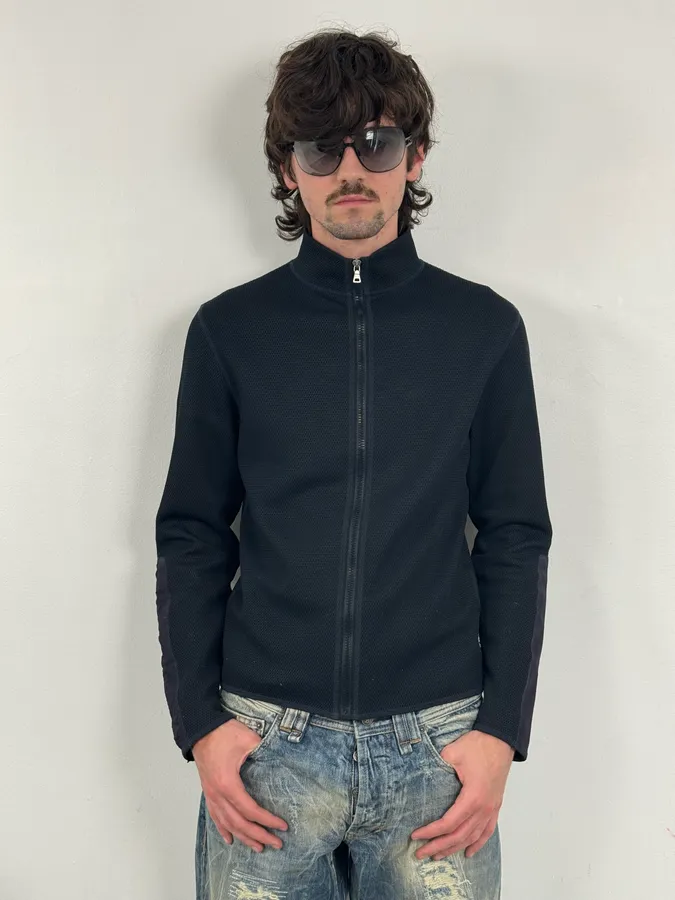 SS1999 Prada Navy Wool Textured Classy Zip-up Sweater - Image 2
