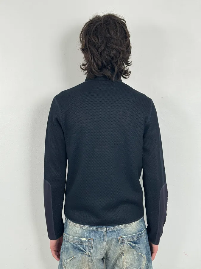SS1999 Prada Navy Wool Textured Classy Zip-up Sweater - Image 3