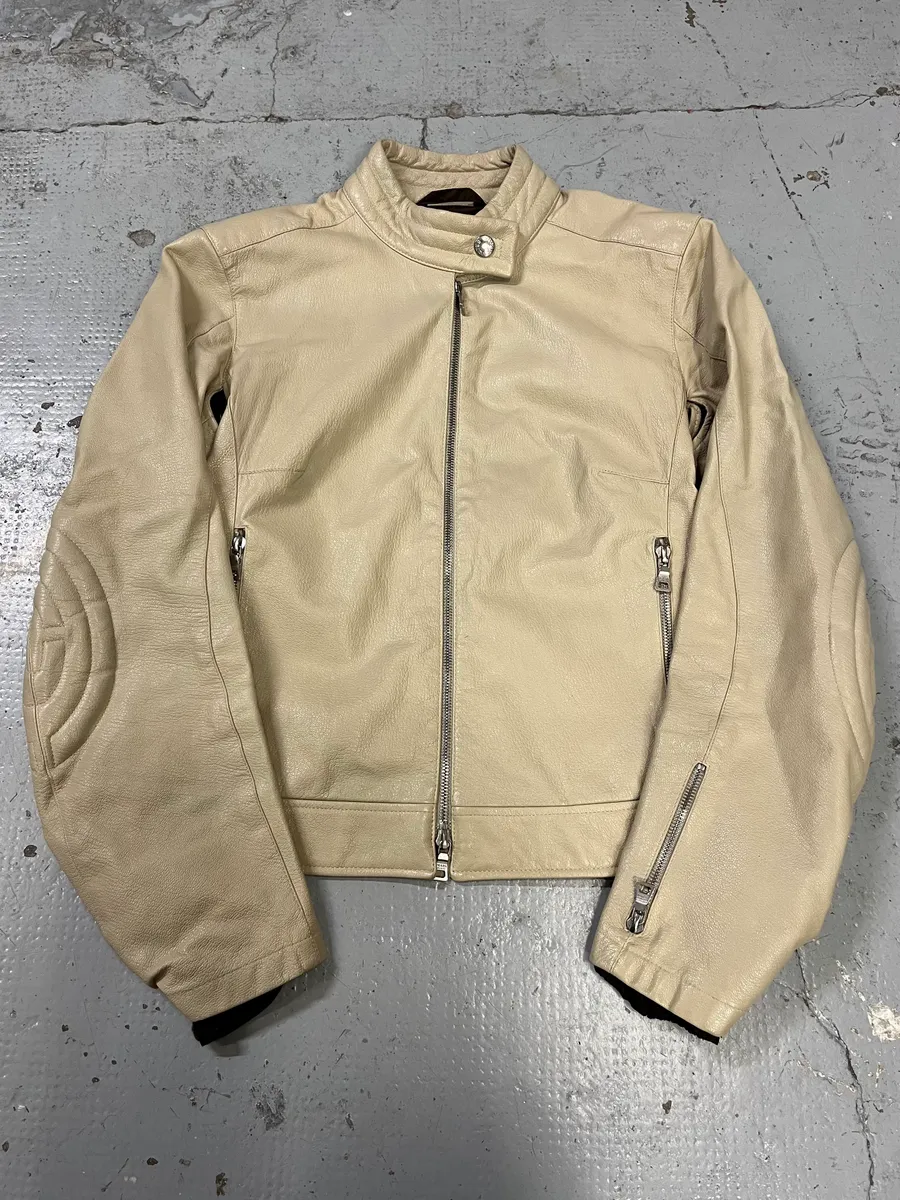 SS2000 Prada Beige Moto Padded Leather Jacket