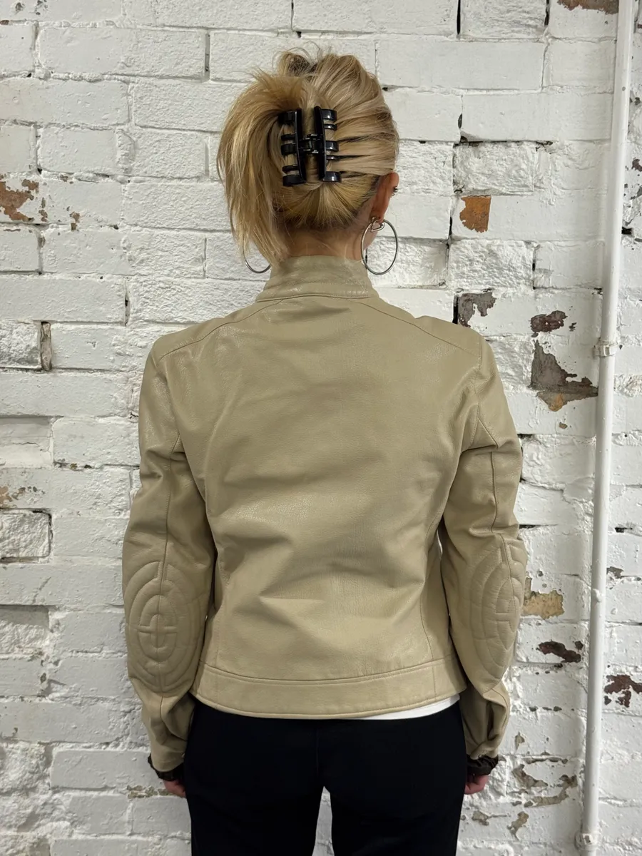 SS2000 Prada Beige Moto Padded Leather Jacket - Image 3
