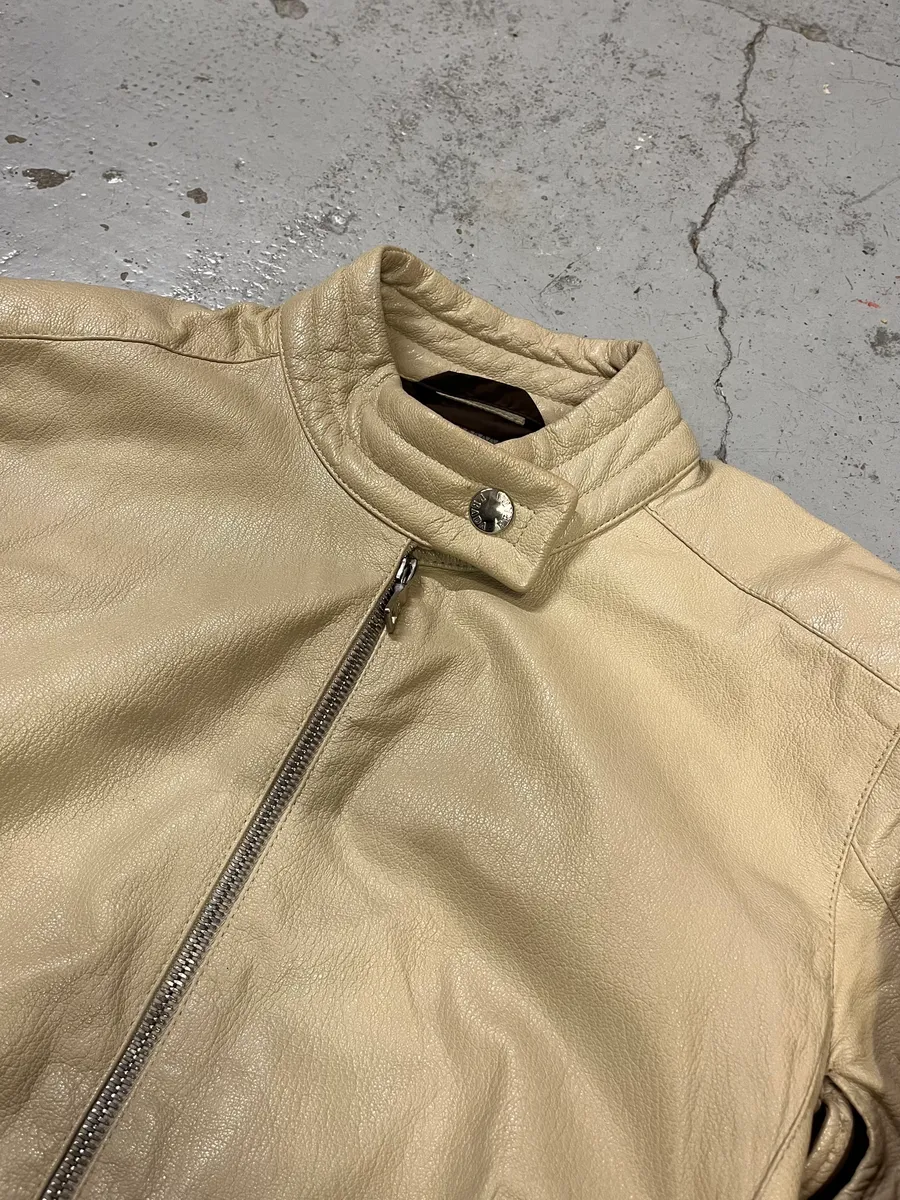 SS2000 Prada Beige Moto Padded Leather Jacket - Image 5