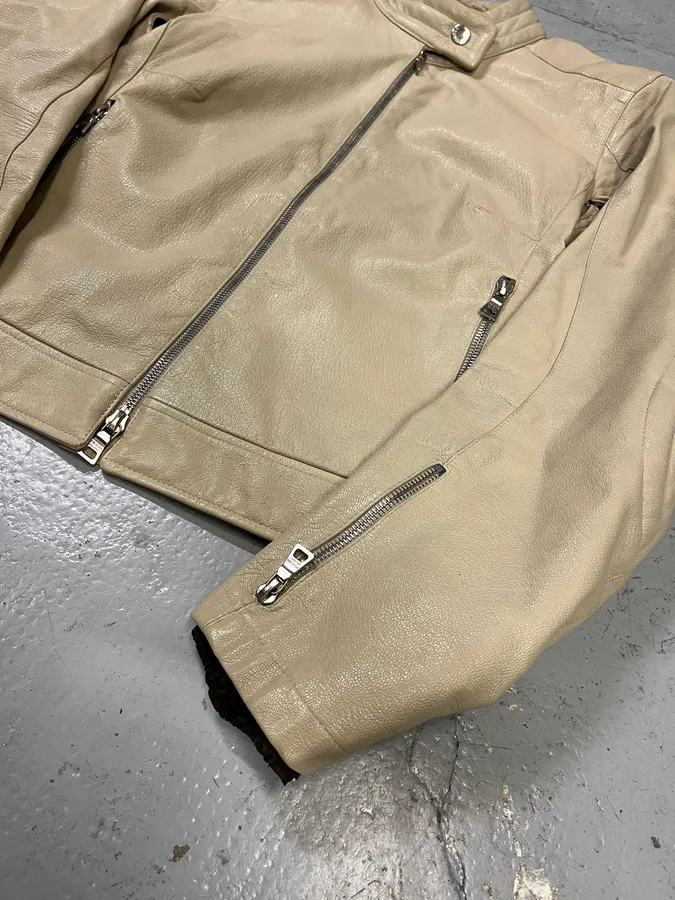 SS2000 Prada Beige Moto Padded Leather Jacket - Image 6