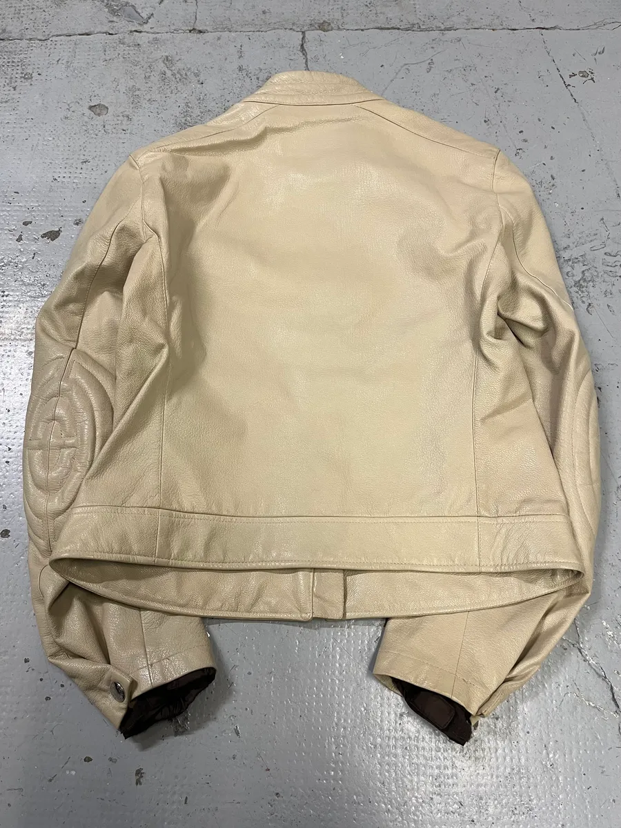 SS2000 Prada Beige Moto Padded Leather Jacket - Image 8