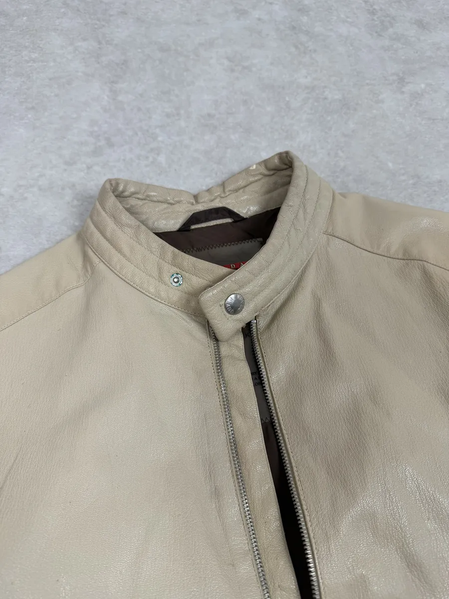 SS2000 Prada Beige Padded Biker Leather Jacket - Image 10