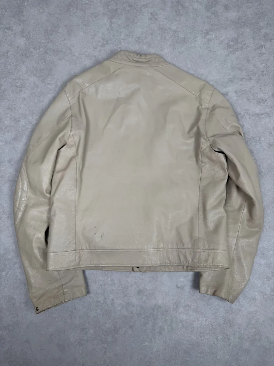 SS2000 Prada Beige Padded Biker Leather Jacket - Image 2