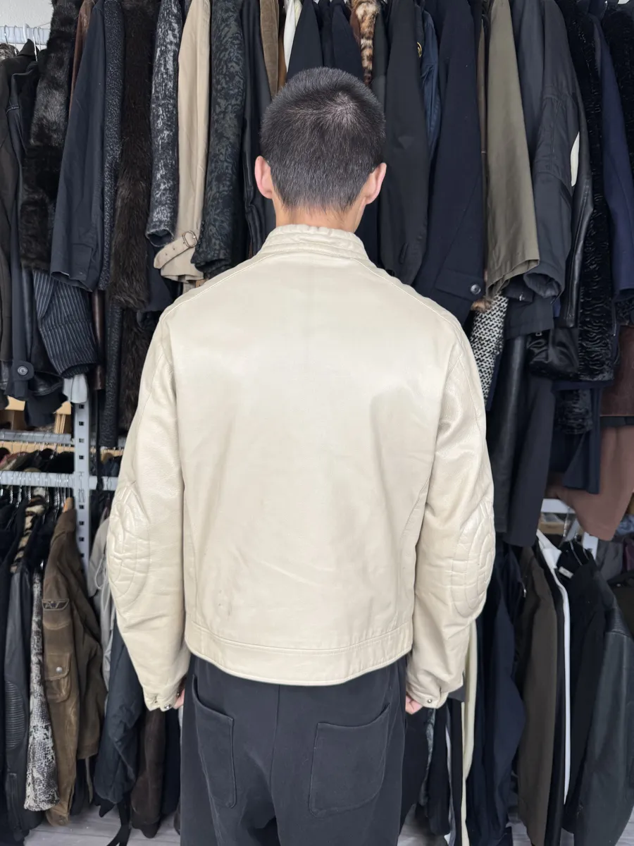 SS2000 Prada Beige Padded Biker Leather Jacket - Image 3