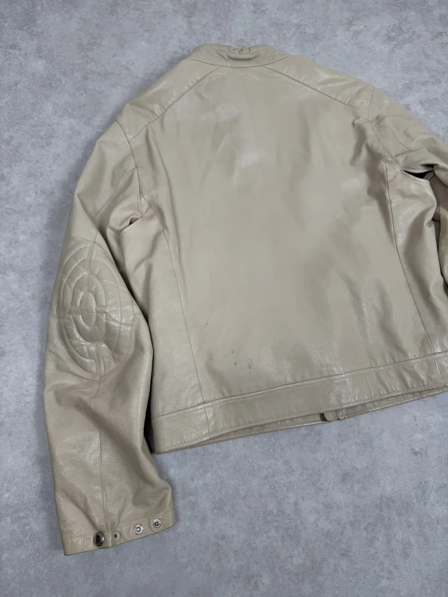 SS2000 Prada Beige Padded Biker Leather Jacket - Image 5