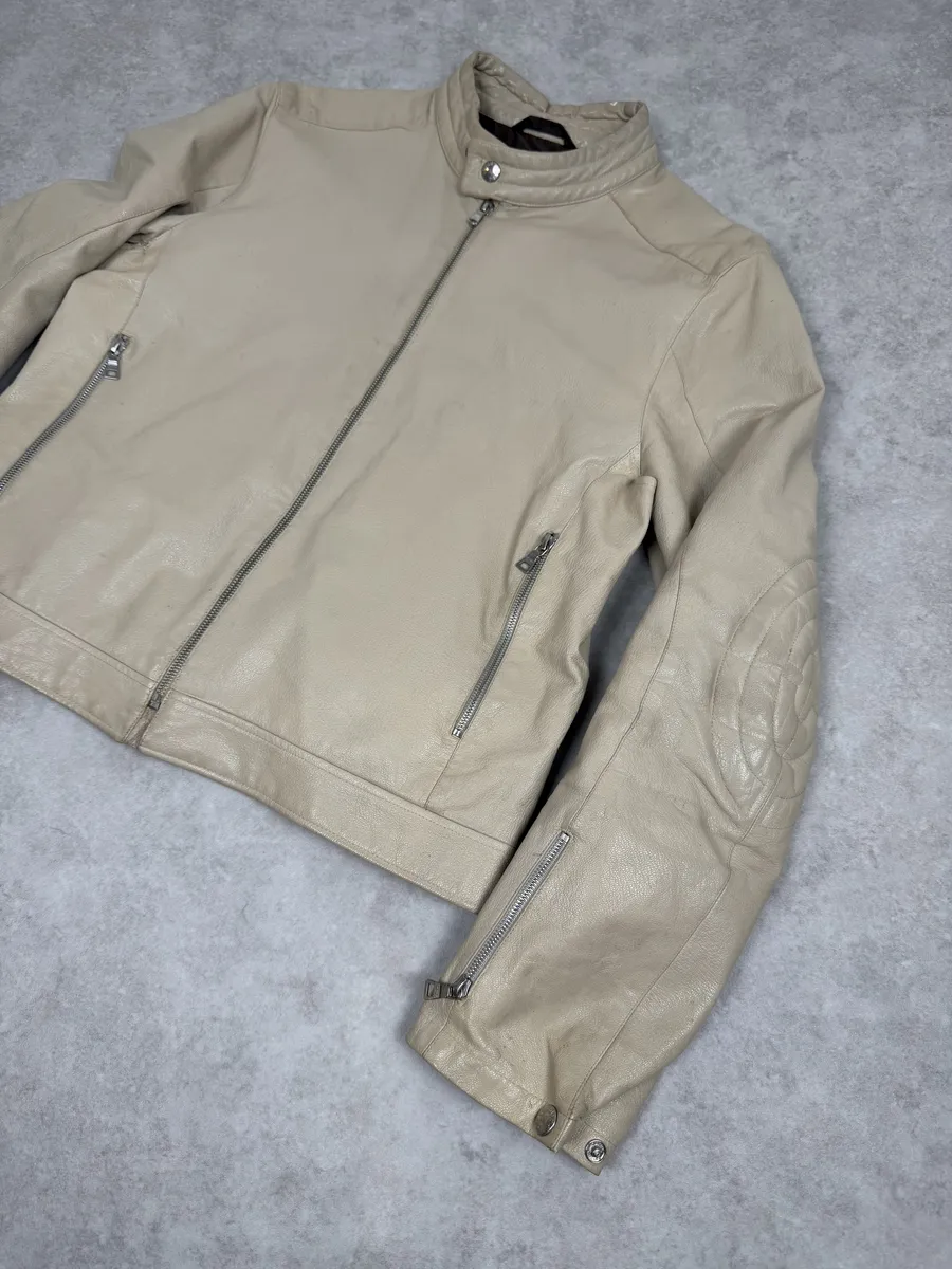 SS2000 Prada Beige Padded Biker Leather Jacket - Image 7