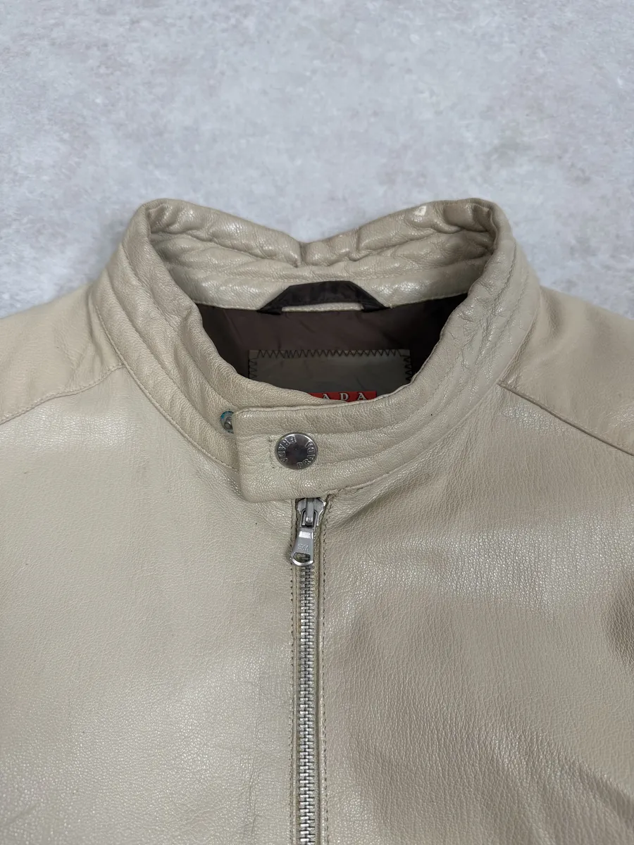 SS2000 Prada Beige Padded Biker Leather Jacket - Image 8
