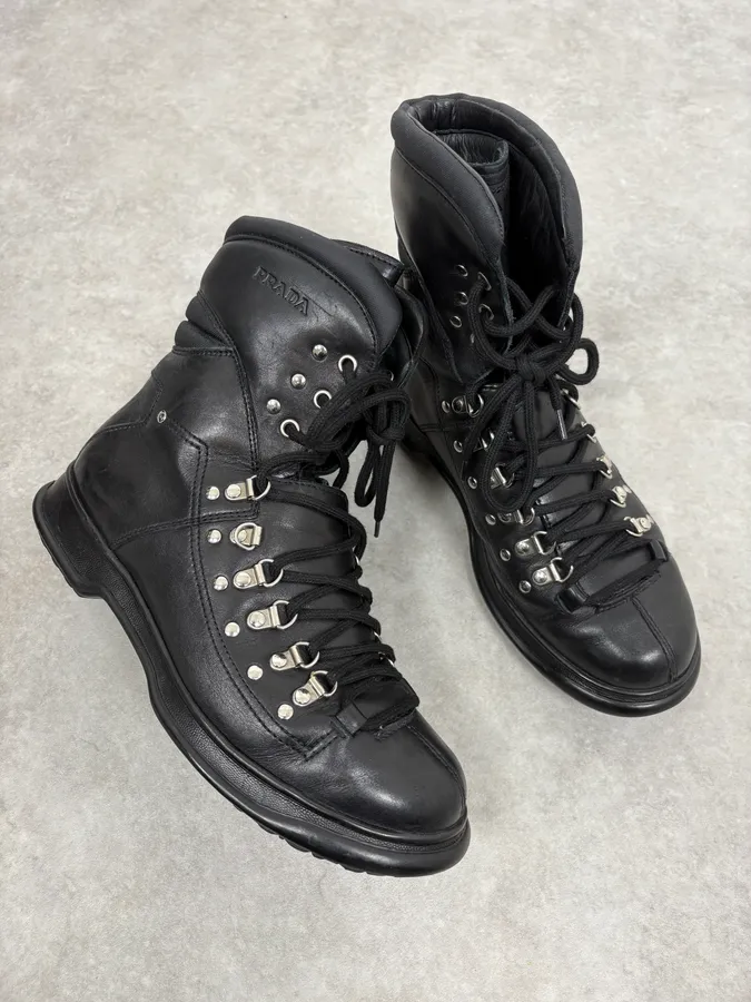 SS2000 Prada Black Leather Ankle Metallic Boots - Image 5
