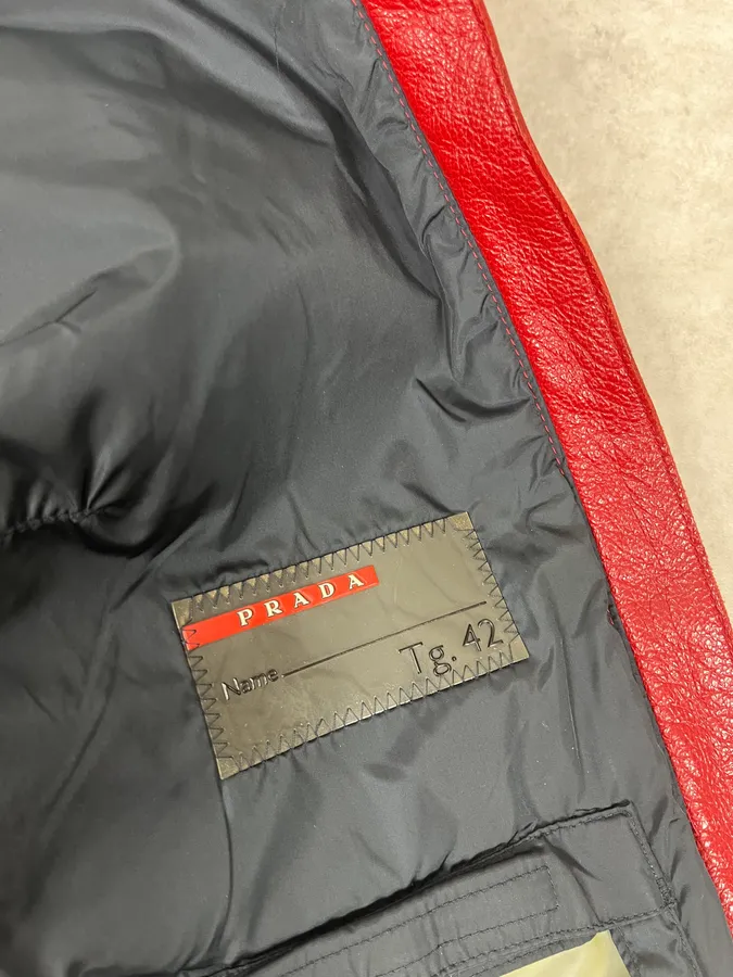 SS2000 Prada Red Biker Padded Leather Jacket - Image 12