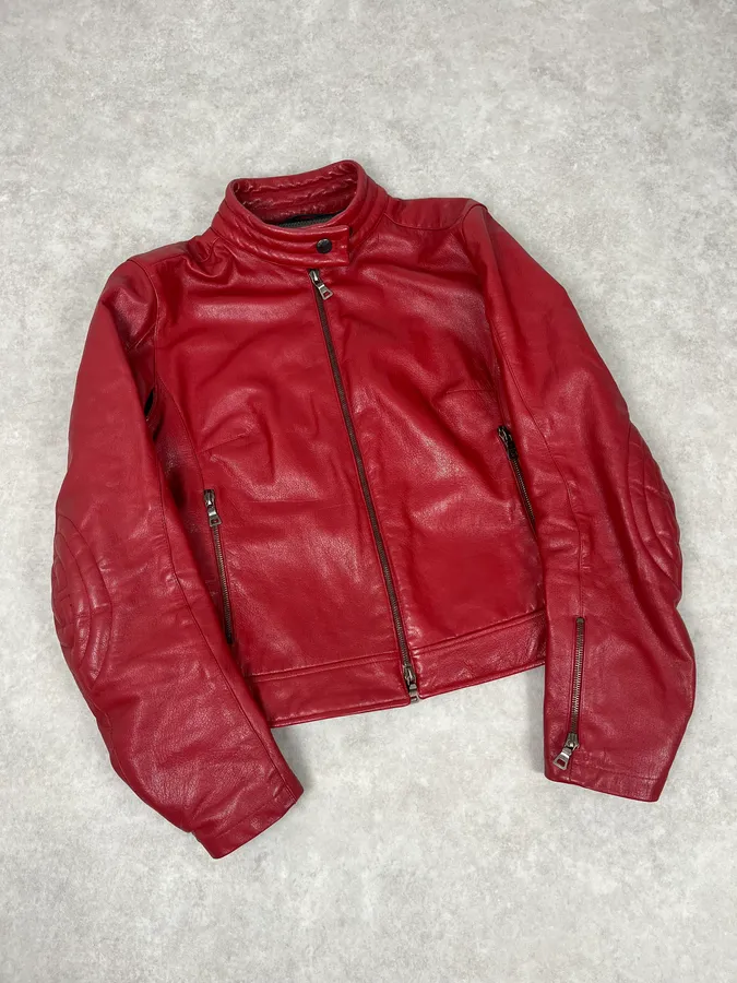SS2000 Prada Red Biker Padded Leather Jacket - Image 4